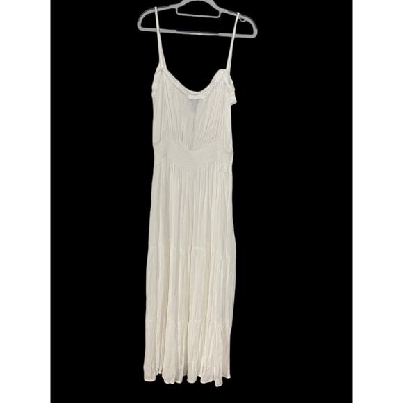 NWT Aqua Swim Tiered Cover-up Maxi Dress •Women XL• Ivory Smocked Sleeveless - Picture 2 of 11